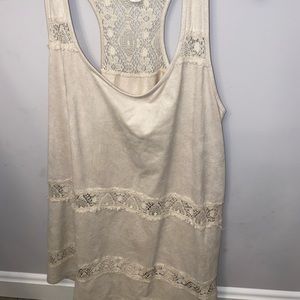 Cream suede tank top with lace detailing, small